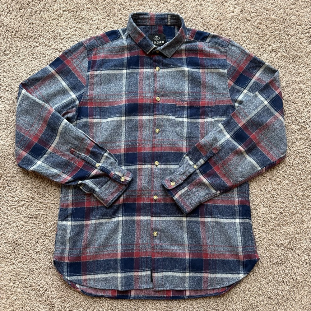 Threadbare Shirt Mens Medium Plaid Flannel Blue Red Long Sleeve Button Up